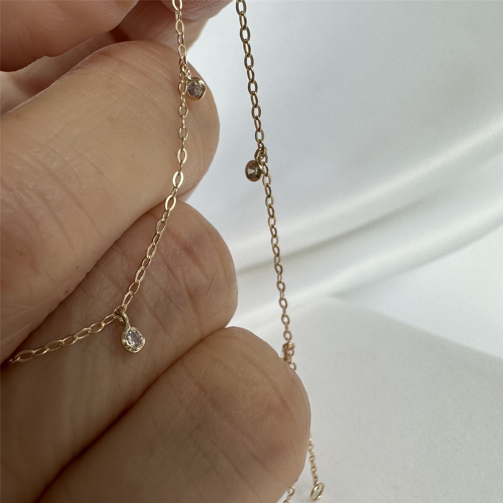 9ct Gold & Clear CZ Crystal Anklet 10 Inches