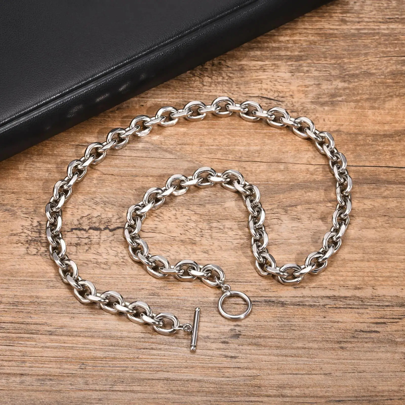 Vnox 9mm Chunky Chain Necklace for Men Women, Thick Rolo Link Chain Collar, Togg