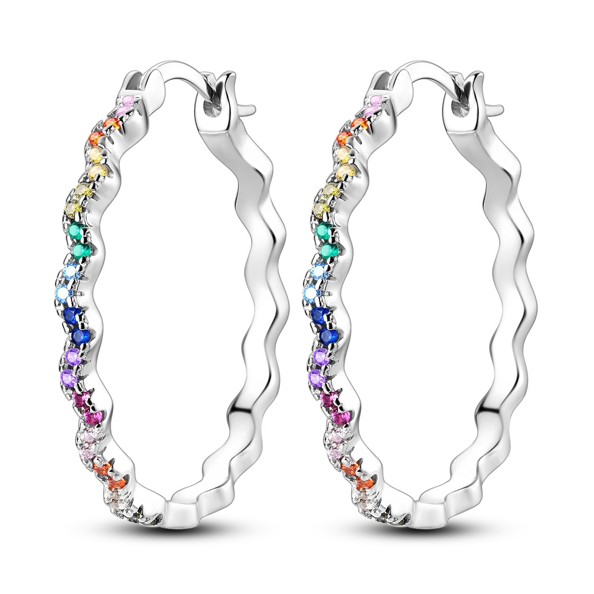 LAZA Double Wave Women 925 Silver Large Hoop Earrings Colorful AAA CZ Jewelry