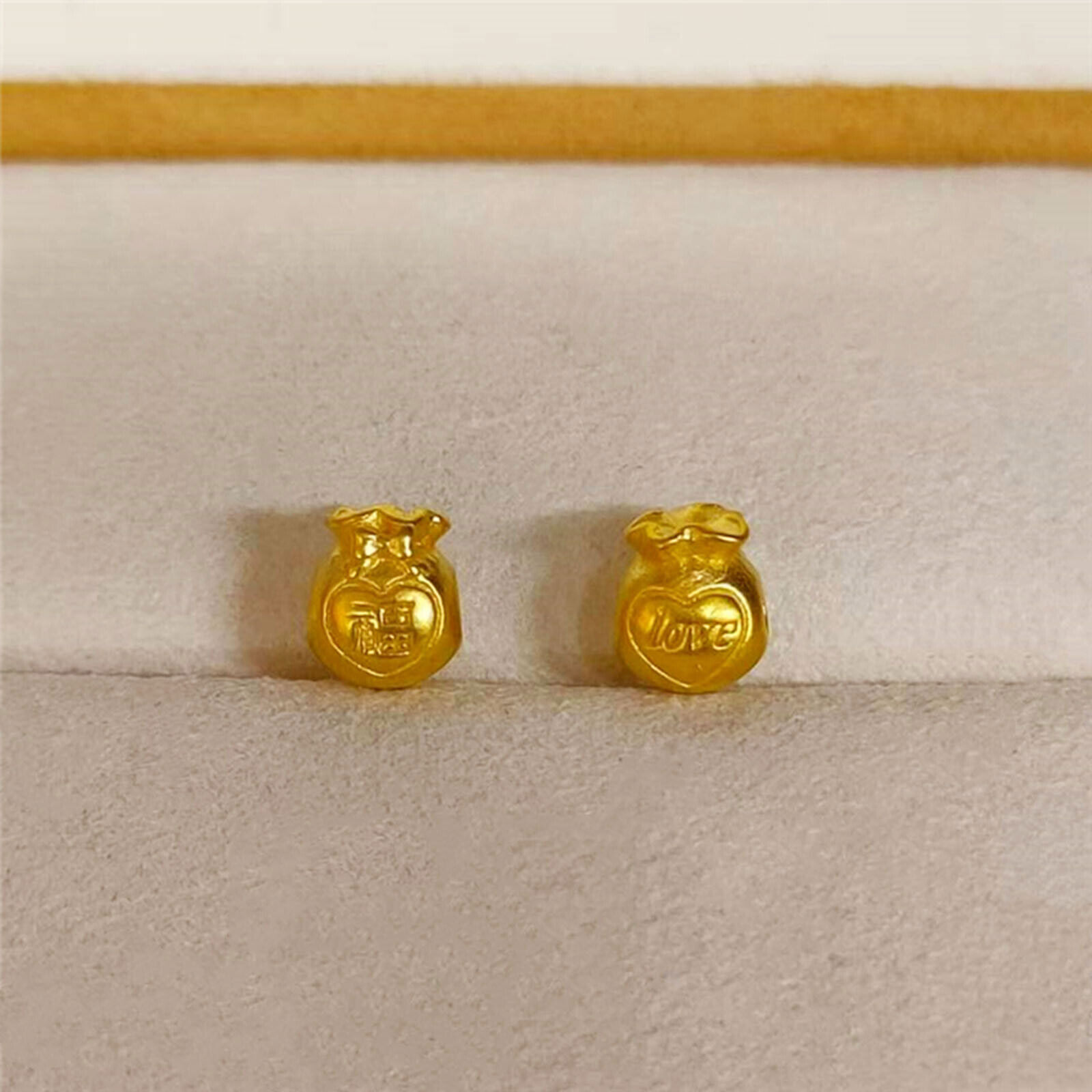 1PCS Pure 24K Yellow Gold Pendant 3D 福 Bag Transfer Bead DIY Jewelry