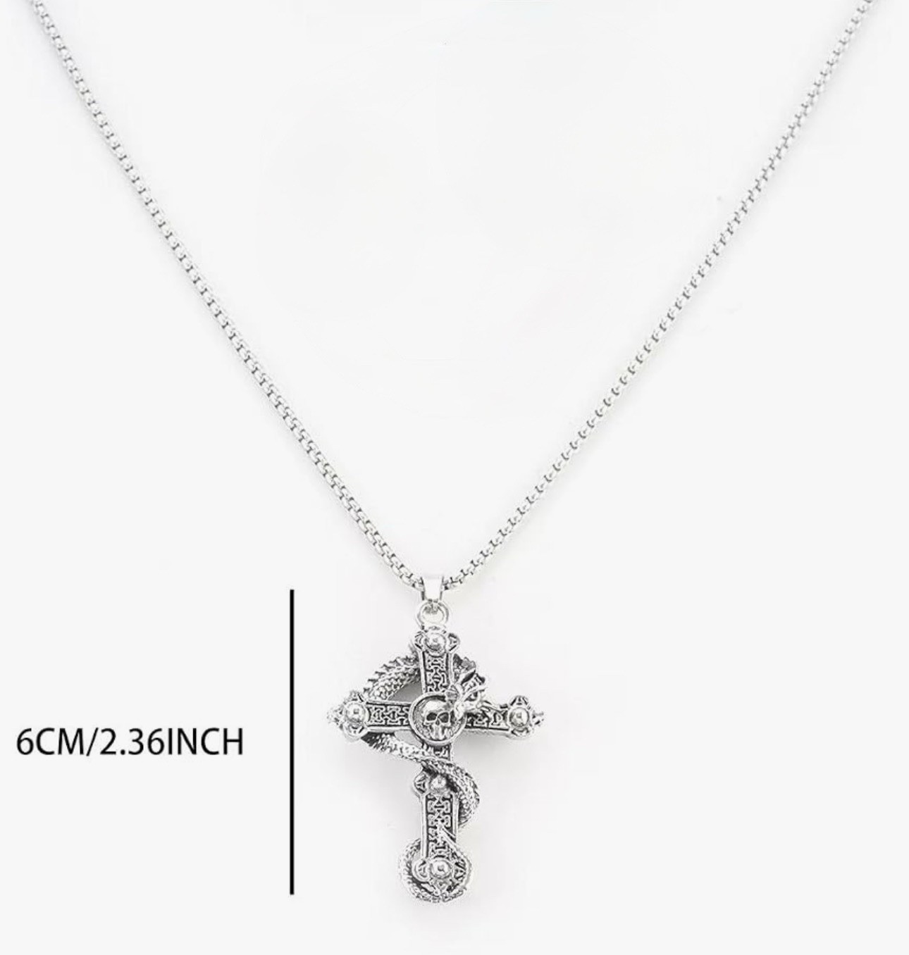 Vintage Punk Hip Hop Gothic Snake Skull Non Tarnish Cross Pendant Necklace