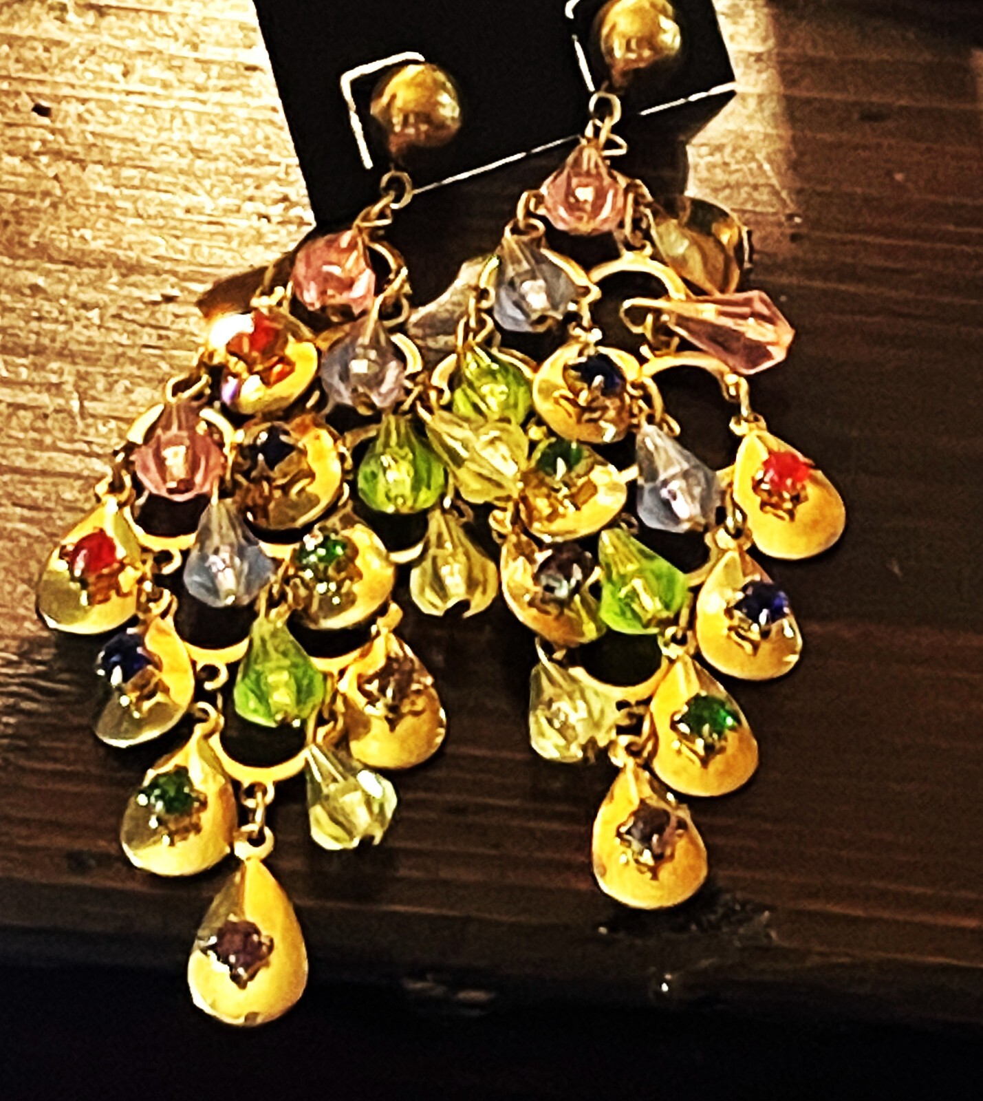 new 3.5 in long post Earrings gold tone Chachki earrings glow under black light