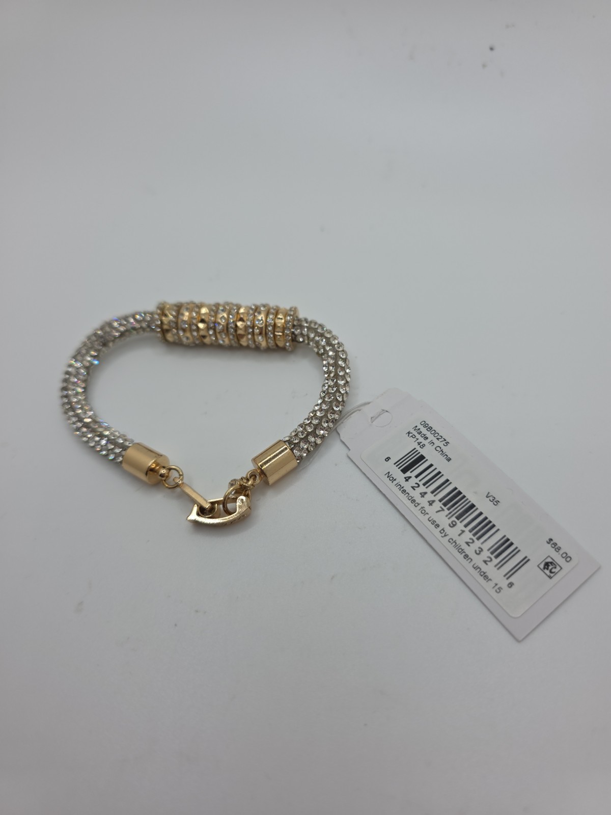 Karl Lagerfeld Paris Glass Stone Pave Tube Chain Flex Bracelet Gold-Tone