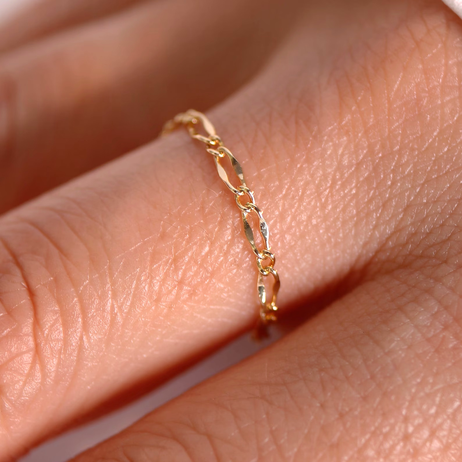 Minimalist Dainty Ring Gold Over 925 Sterling Silver Simple Chain Design Women