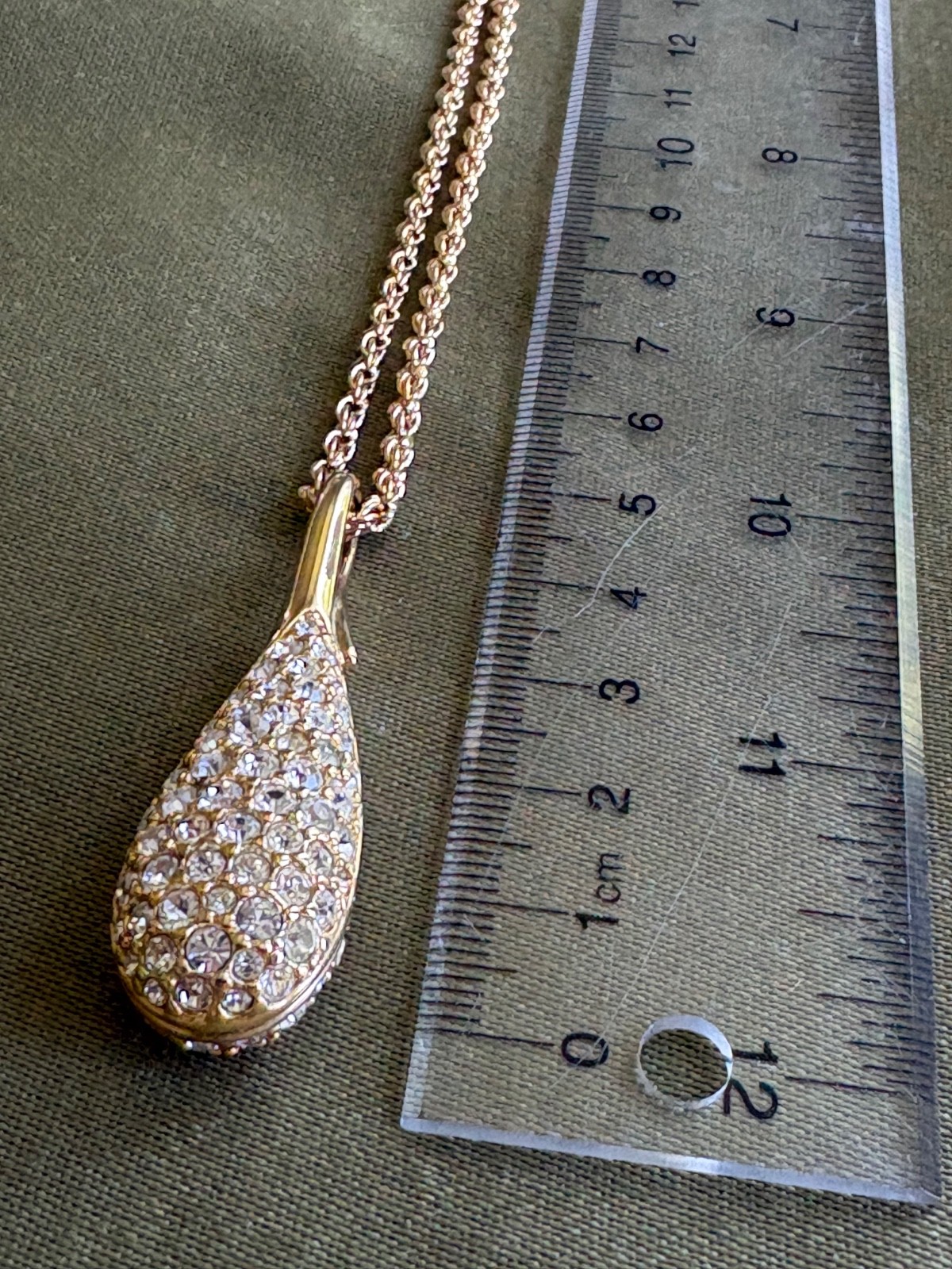 Vintage SWAROVSKI Swan Signed Pavé Crystal Teardrop Pendant Necklace Gold Plated