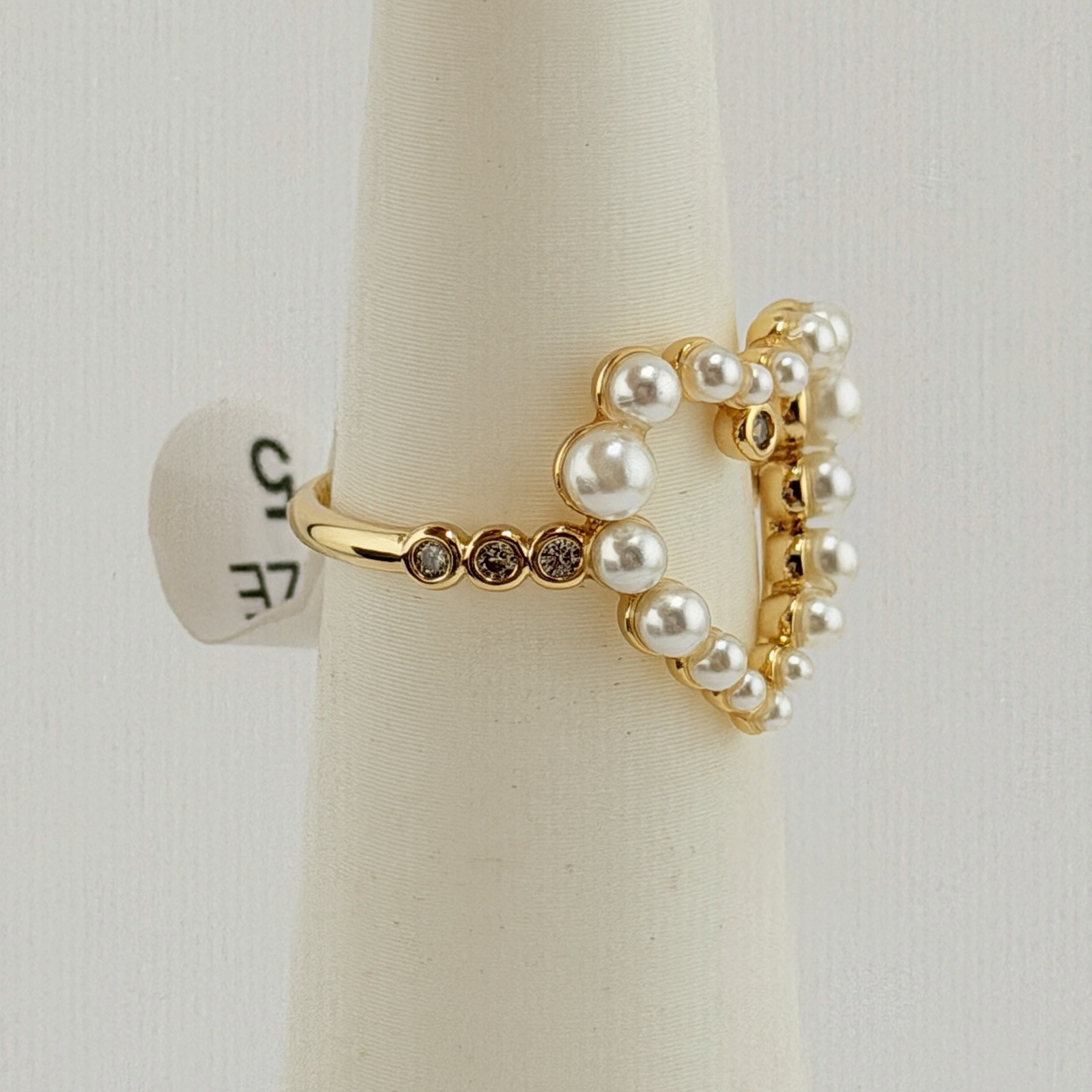 Bomb Party June 2026 Heart Ring Sz 5 “Blissful Heart” Ceramic Pearl Yellow Gold