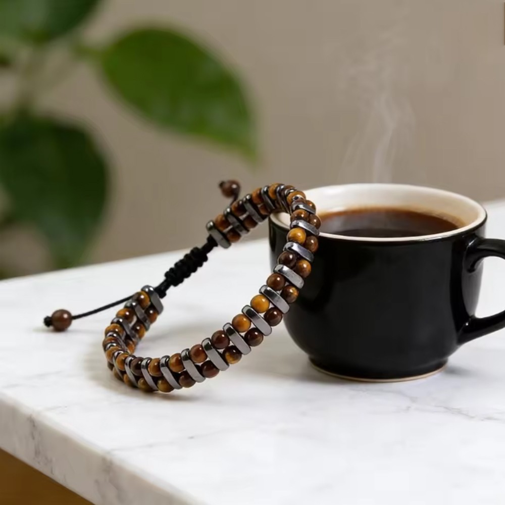 Premium Tiger’s Eye & Hematite Bracelet Genuine Stone Energy Men Jewelry Gift