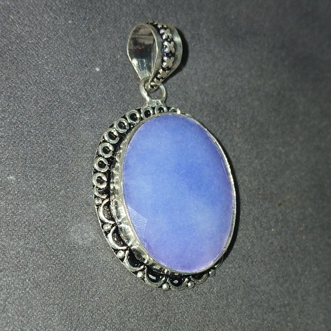925 SS Simulated Blue Sapphire Pendant Charm Bezel Setting Handmade In India