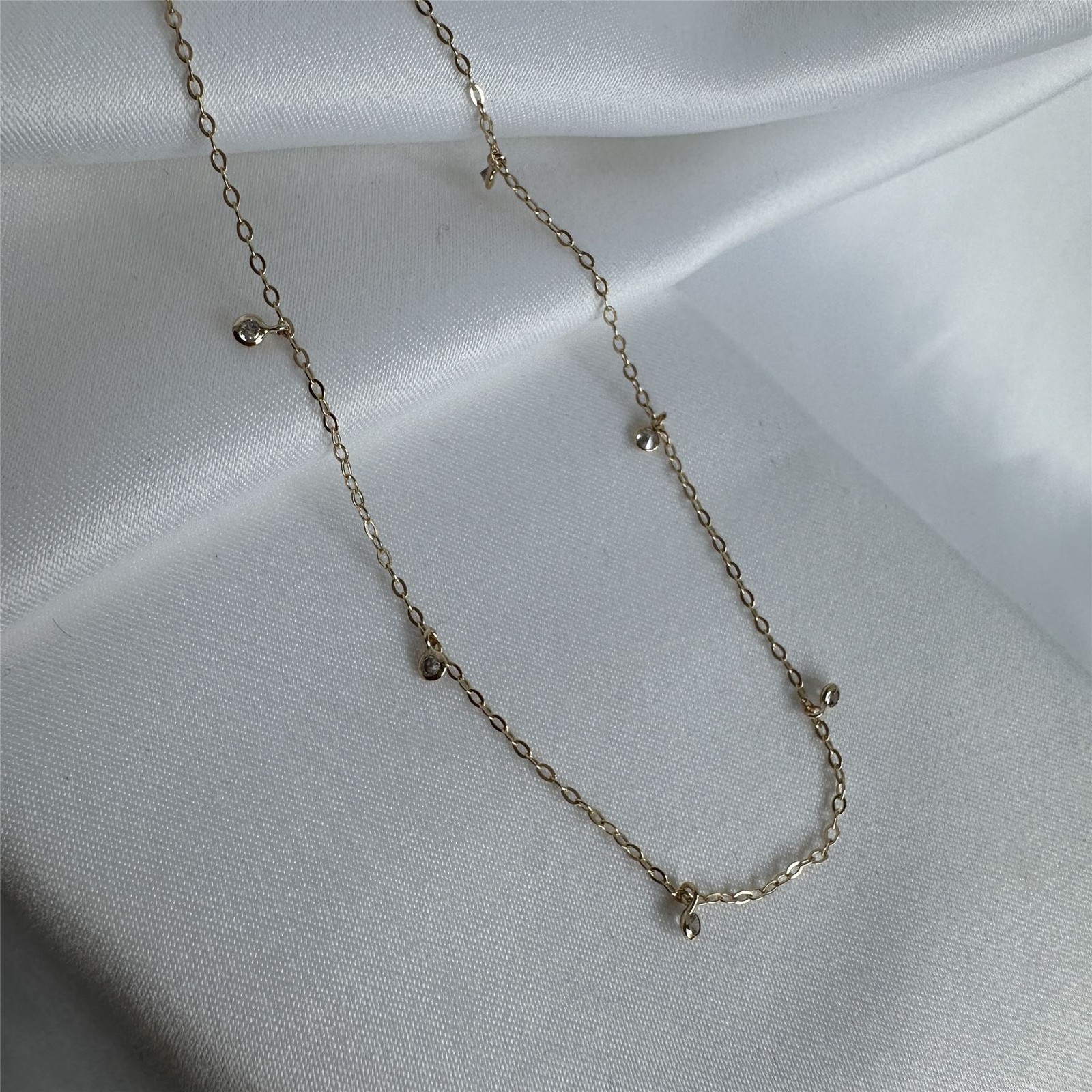 9ct Gold & Clear CZ Crystal Anklet 10 Inches