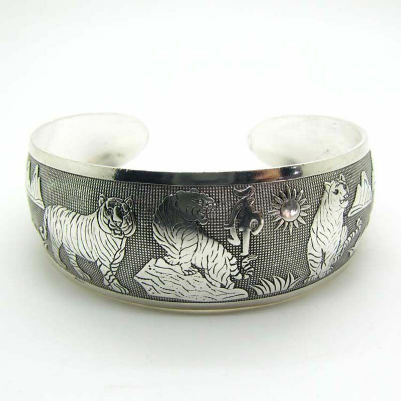 925 Sterling Silver Vintage Style Tibetan Tibet Bracelet Bangle One Size Fit All