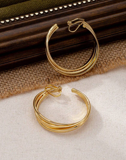 Clip On Hoop Earrings Drop Dangle Gold Tone Thick Round Chunky Earrings
