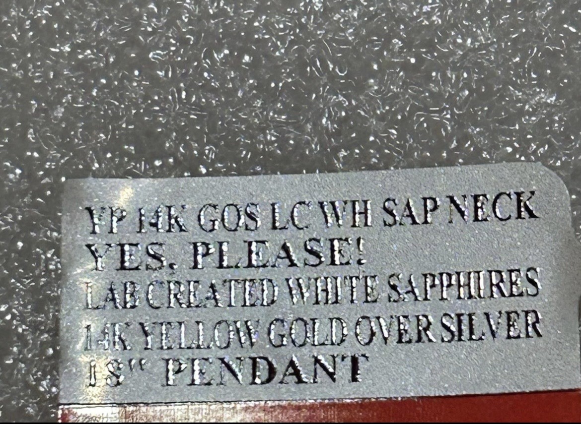 White Sapphire 14K Gold Over Silver . Base Metal Is Silver. 18” Long.