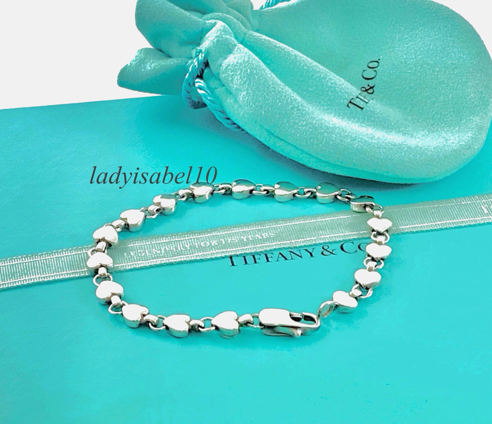7.4″ Tiffany & Co. Continuous Heart Bracelet Sterling Silver w/ Pouch – Vintage