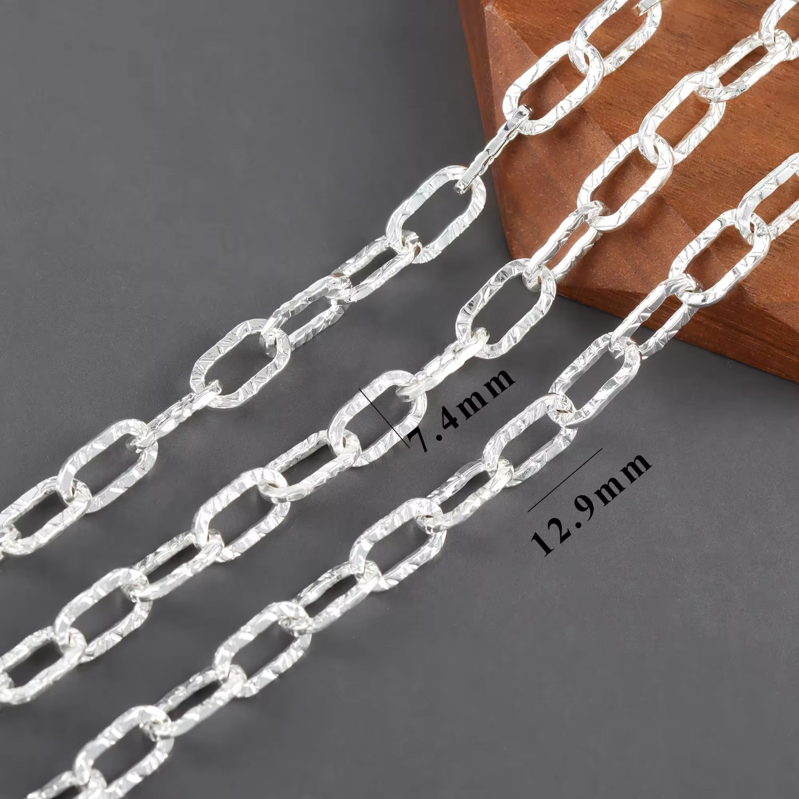 Silver Rhodium Plated Paper Clip Chain Necklace 7.4mm 20″ RC26713-20