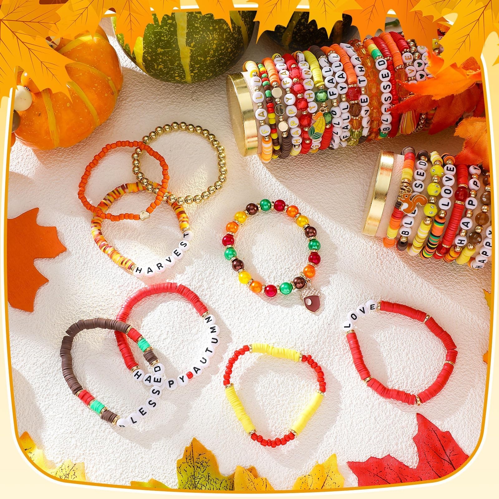 96 Pcs Fall Friendship Bracelets Set – Adjustable Beaded Jewelry with Maple Leaf