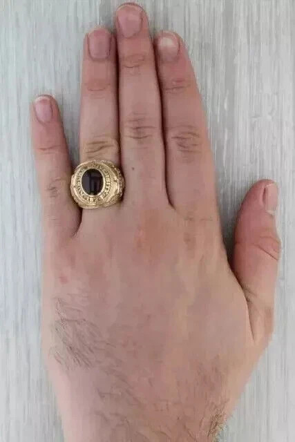 Men’s 3Ct Lab-Created Garnet burn University Class Ring 14k Yellow Gold Plated