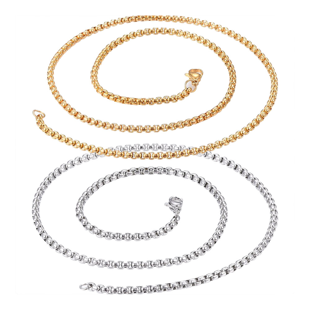 304 Stainless Steel Box Chain Necklaces Lobster Claw Gold Silver 17.7″ 2mm Z455