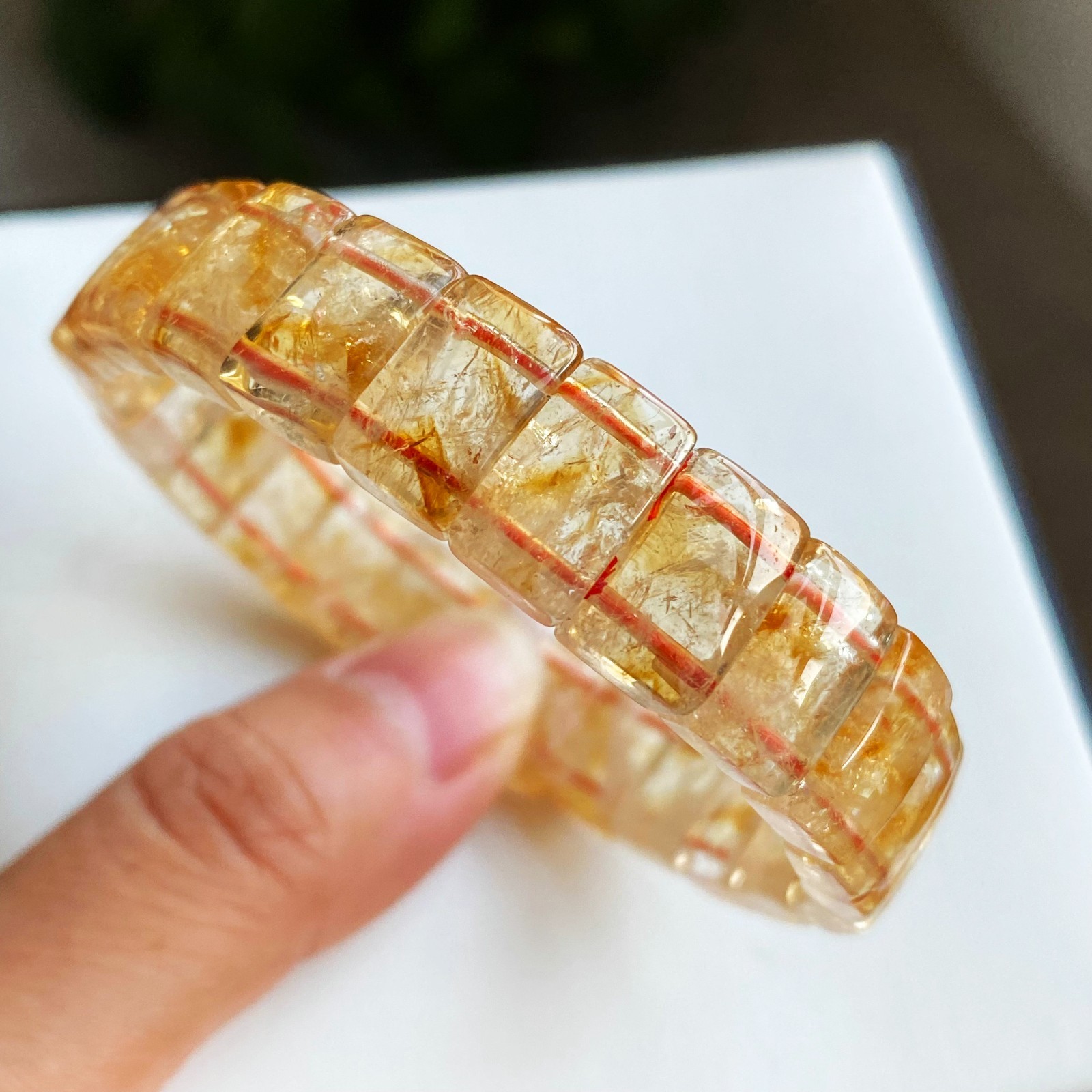12.2*5.2mm Natural Yellow Citrine Pyramid Crystal Rectangle Bracelet 1766
