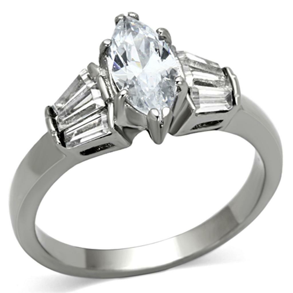 TK1220 – High polished (no plating) Stainless Steel Ring with AAA Grade CZ in