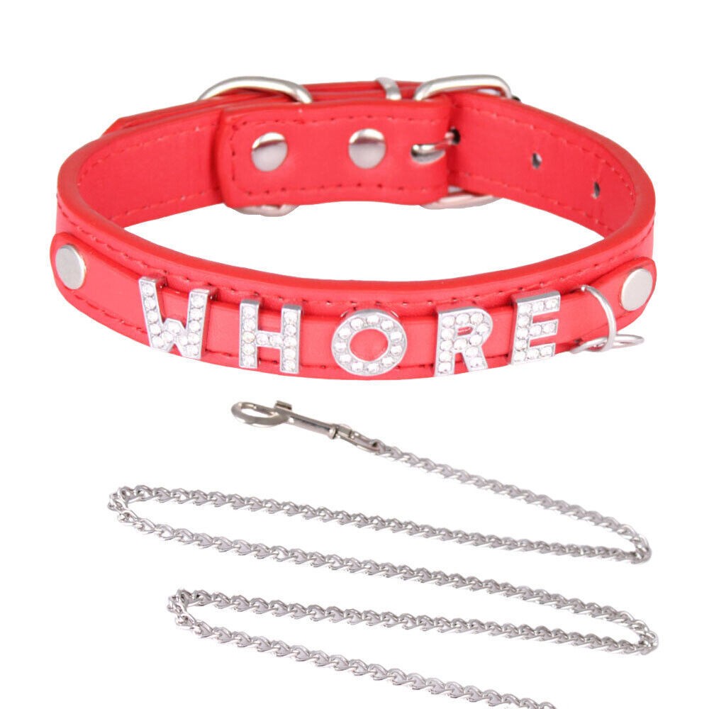 Modern Leather Buckled Choker Custom Letter BITCH WHORE CUM G5 Collar Necklace