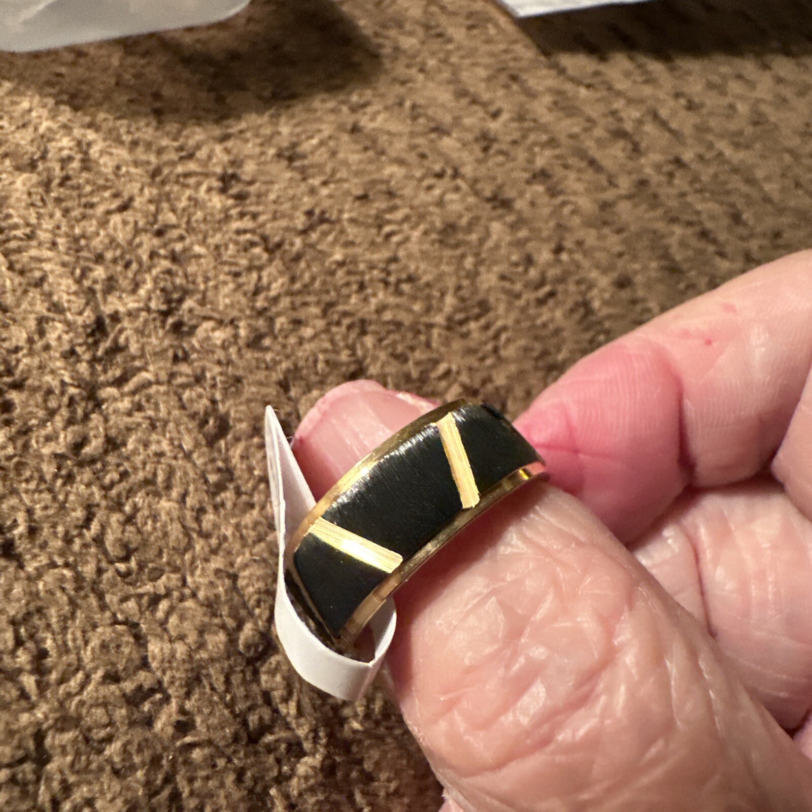 Luxury 8mm Stainless Steel Black Band W/Gold Dual Lines In A Sz 7