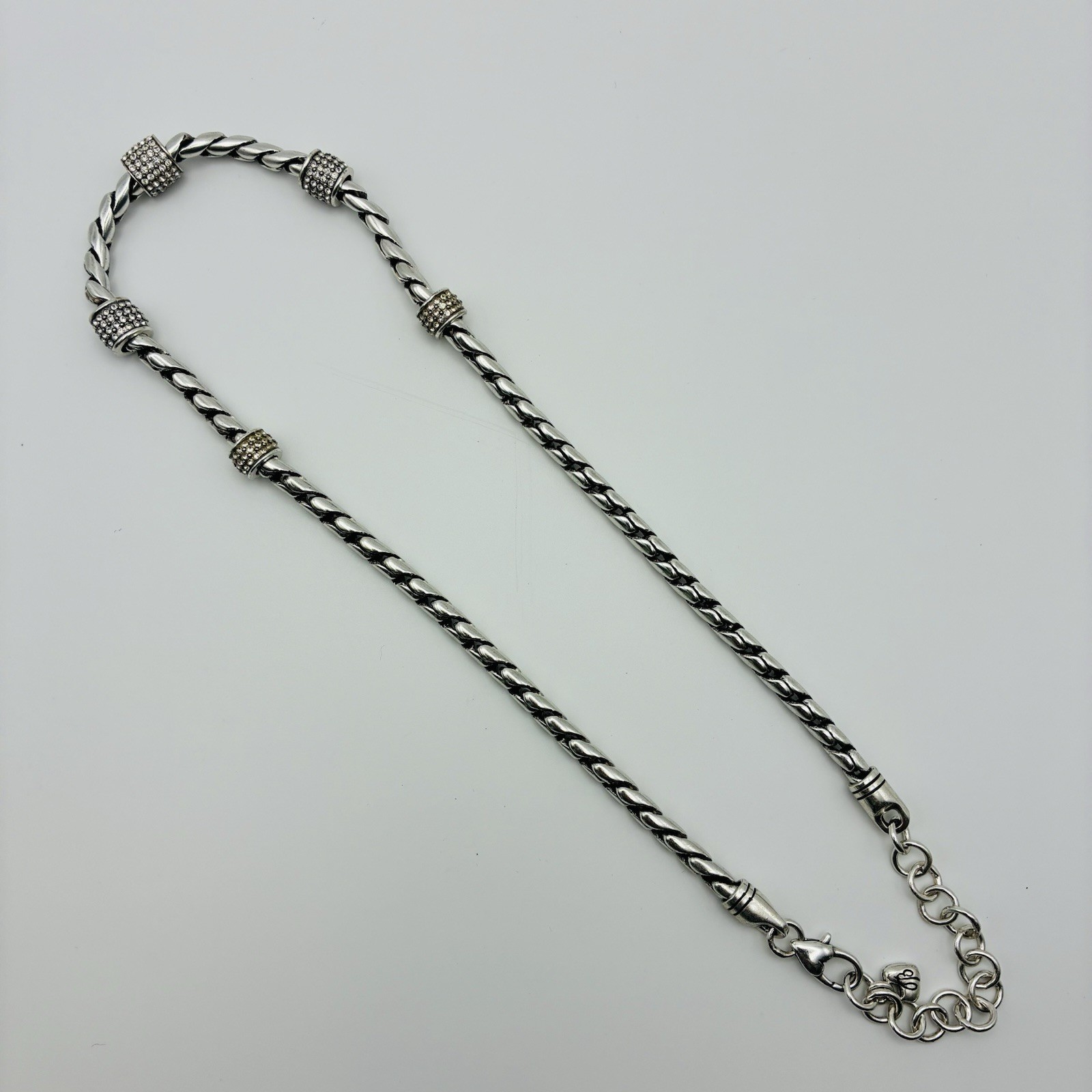 Brighton Meridian Necklace 16-18″ Silver Plated, 5 Crystal Stations