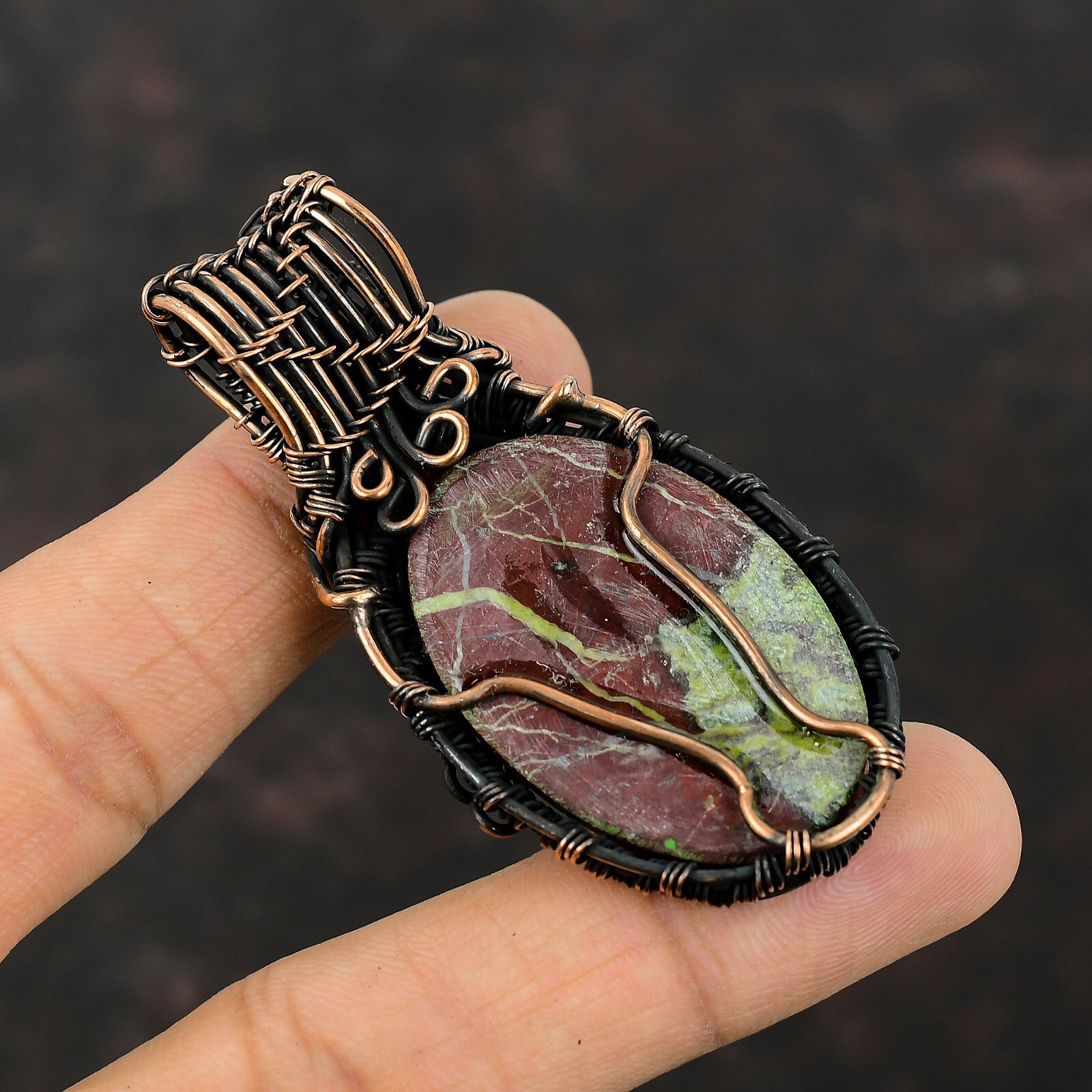Dragon Bloodstone Copper Gift For Mum Wire Wrapped Pendant 2.76″
