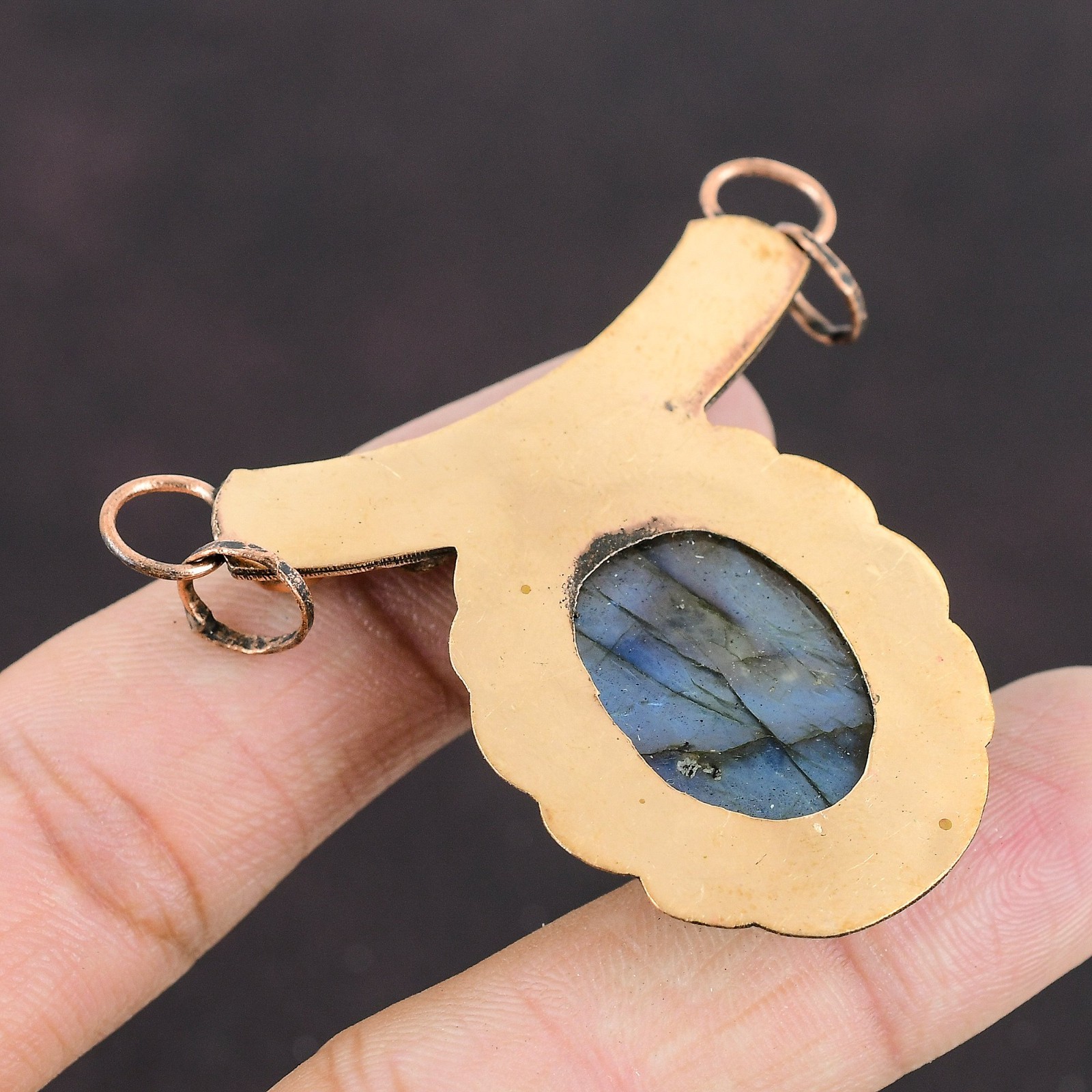 Friendship Day Deal Oval Labradorite Gemstone Copper Handmade Wife Bezel Pendant