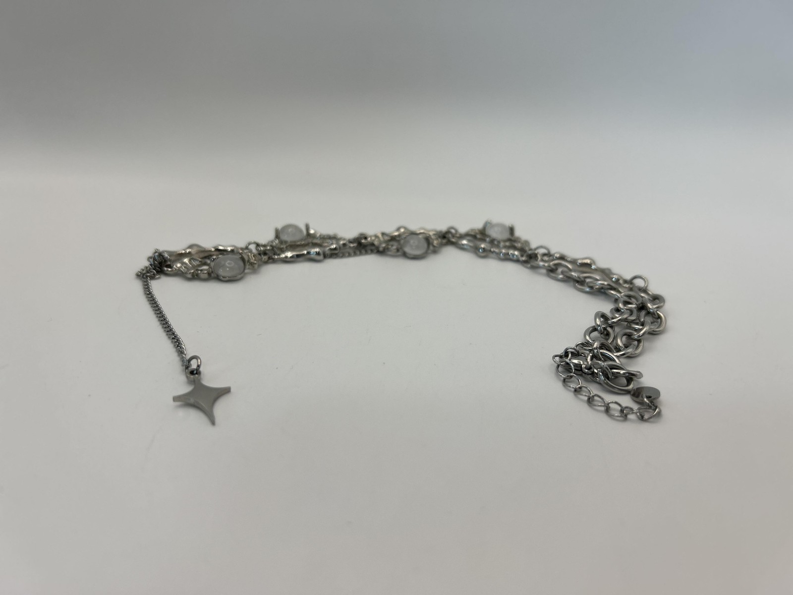 Necklace Silver Tone Layered Star Pendant Y-Drop Chain Celestial Statement