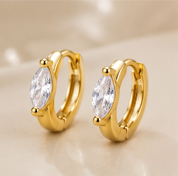3ct Marquise Cut Simulated Diamond Huggie/Hoop Earrings 14k Yellow Gold Plated