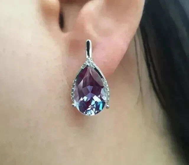 1.79 Ct Pear Cut Alexandrite Earrings Gift Earrings 14K Solid White Gold