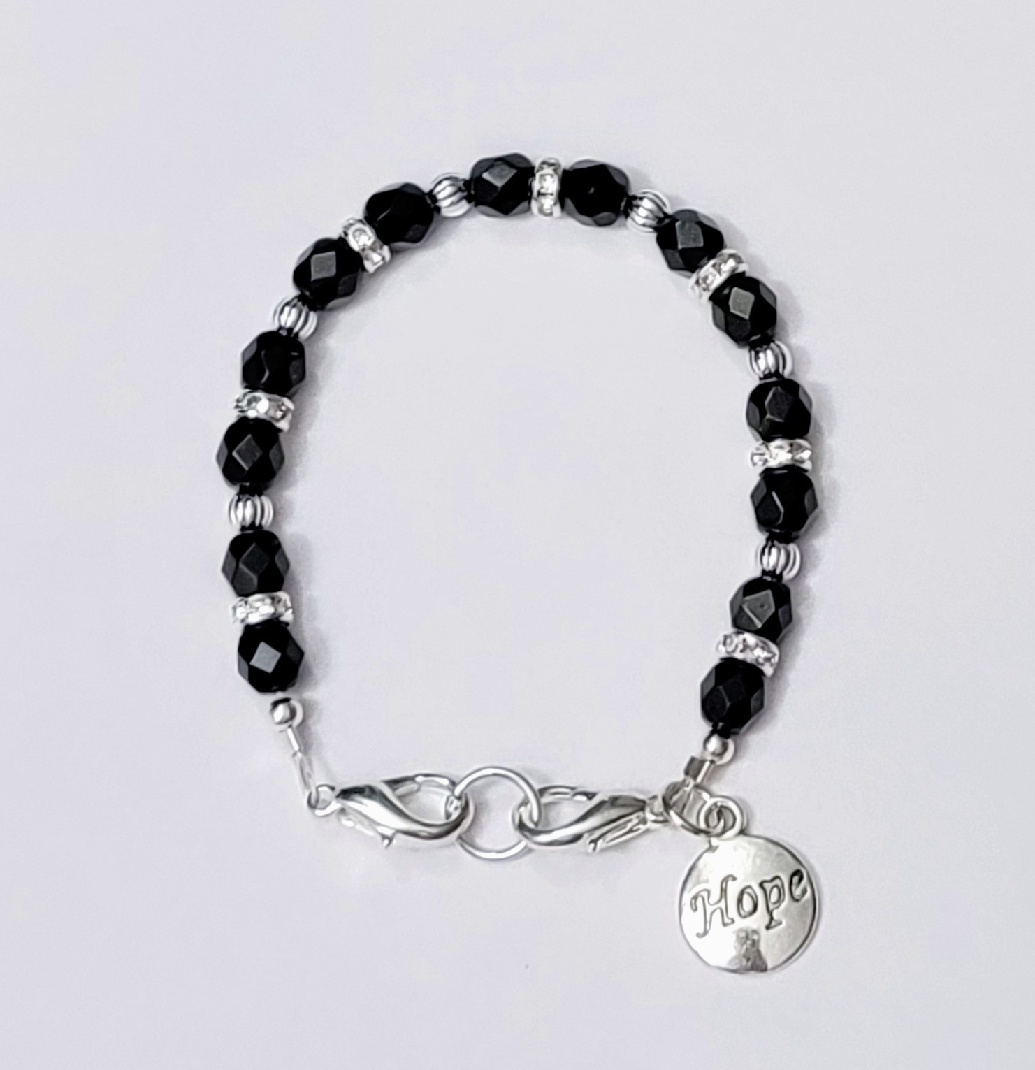 Black Czech Glass Beads Medical Alert ID Replacement Bracelet 6.5″