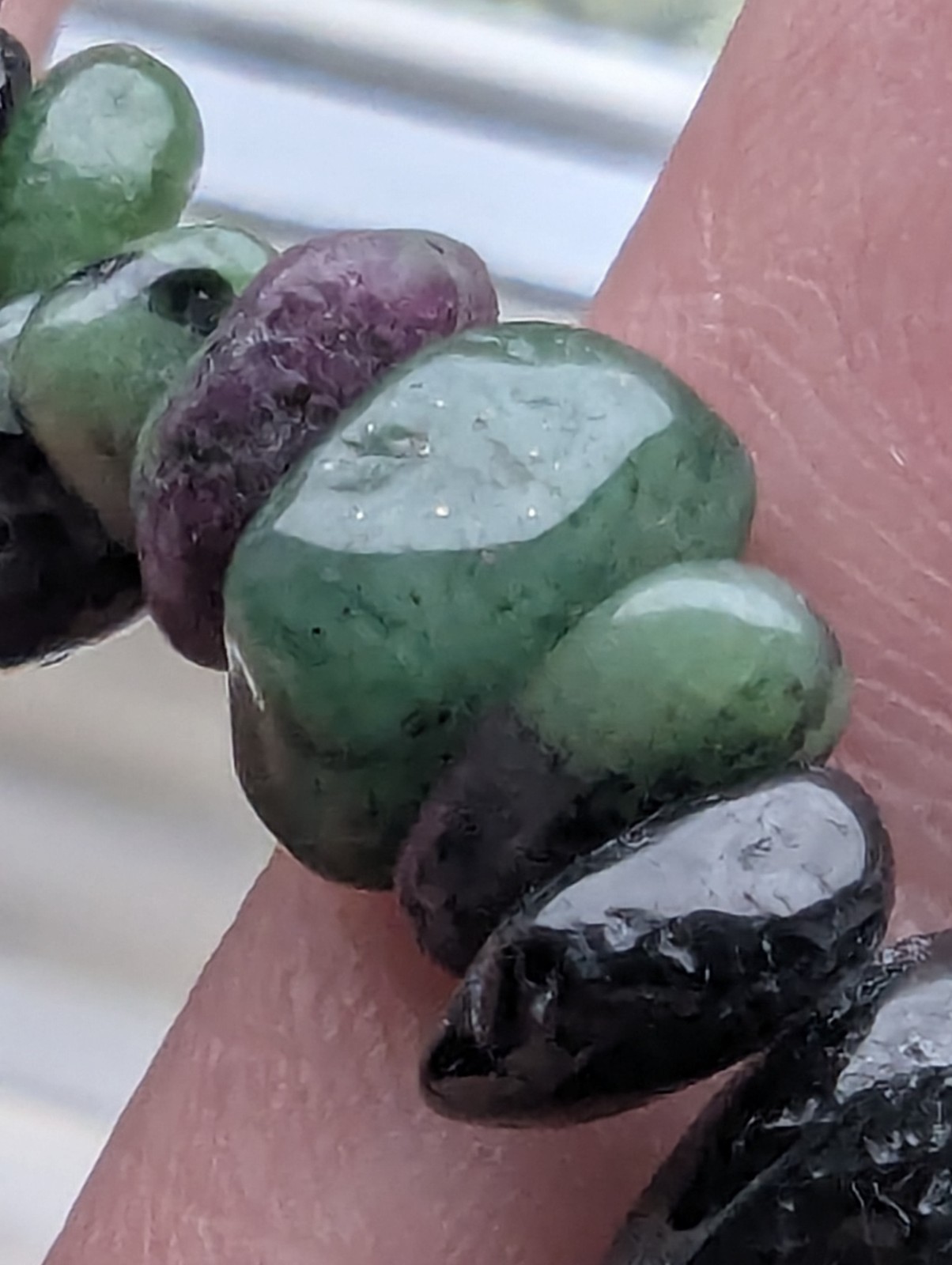 Ruby Zoisite Anyolite Chip Necklace 34″ Natural Gemstone Beaded Long Necklace