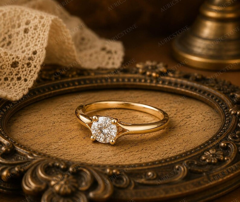 Lab Created Moissanite Ring, Base Metal: Brass Finish: Gold Plated, Gift