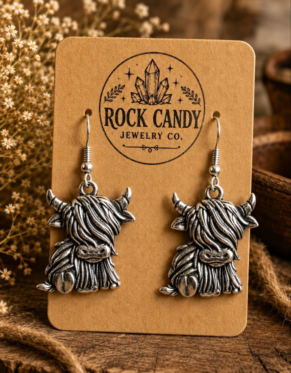Handmade Rock Candy Jewelry Co. Highland Cow Earrings