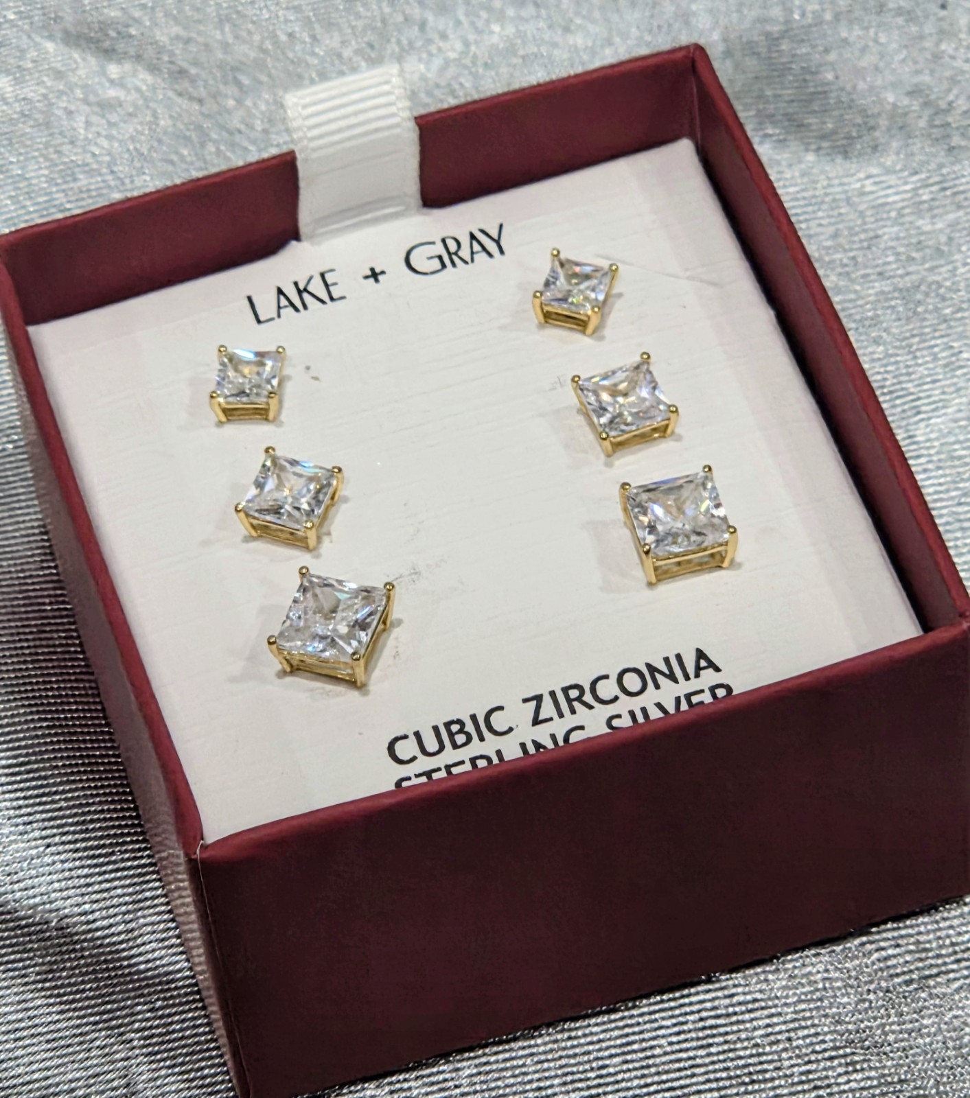 Lake + Gray Gold Plated CZ Stud Earrings Set 6mm-10mm Sterling Silver