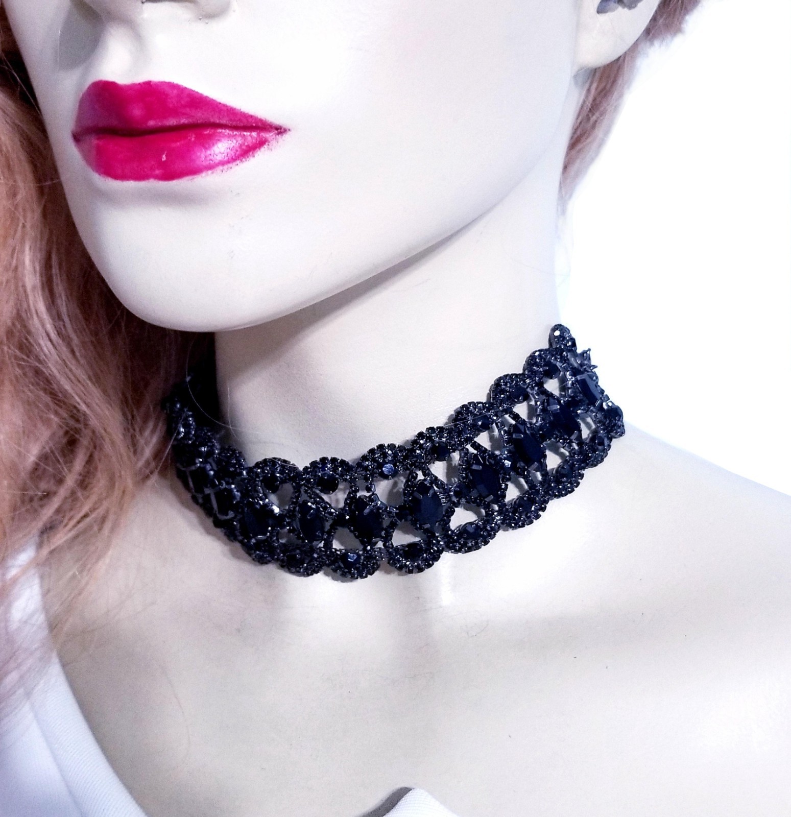 Black Gothic Rhinestone Choker Necklace Collar Prom Pageant Jewelry