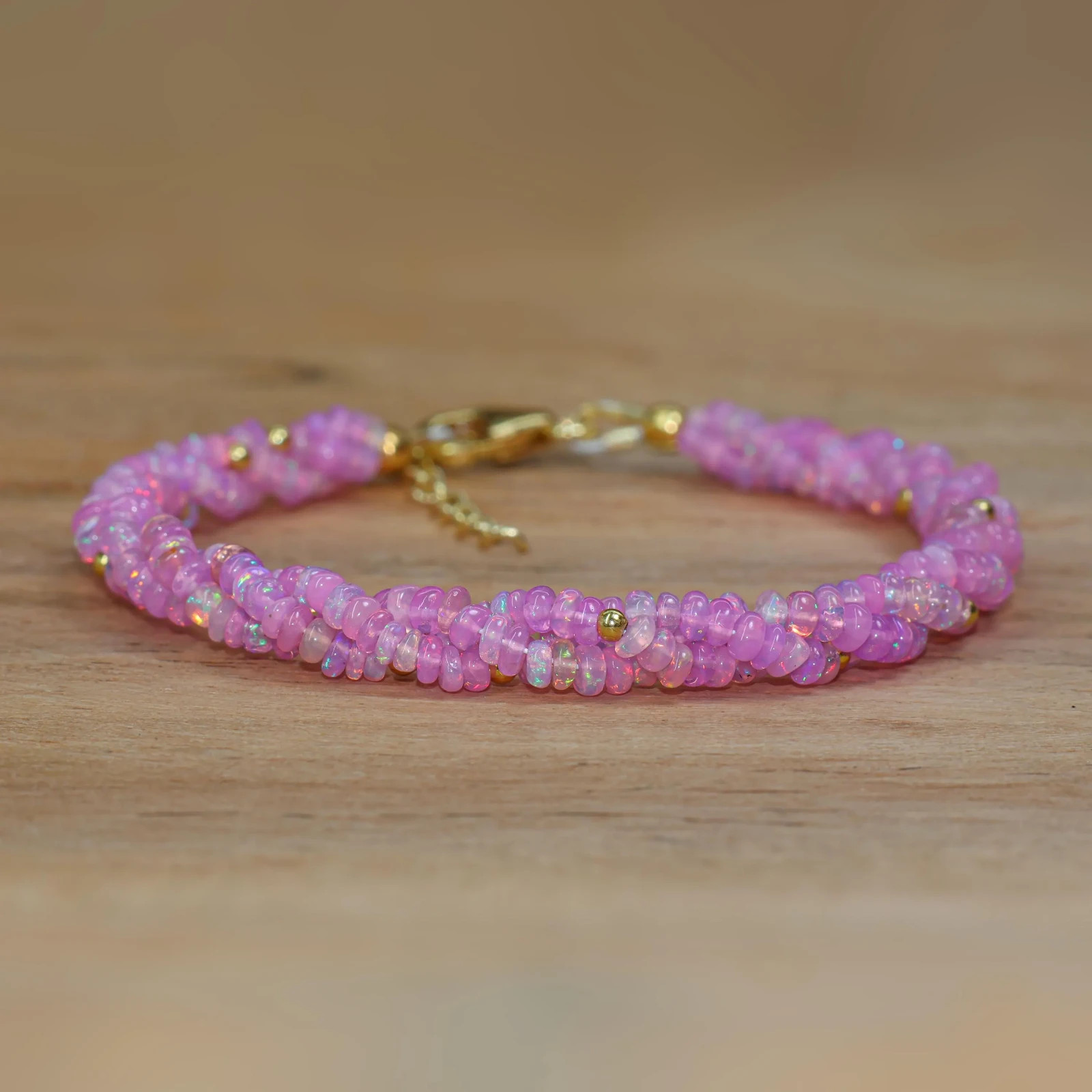 Purple Opal Gemstone Beaded twist Bracelet, Natural Ethiopian Fire Opal Beads