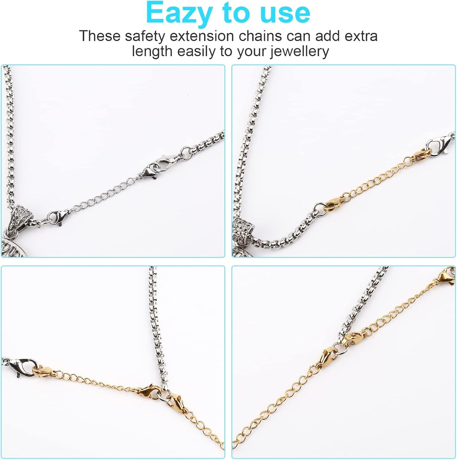 Versatile 12PCS Necklace Extenders in Gold – 1″ to 6″ Stainless Steel Chains