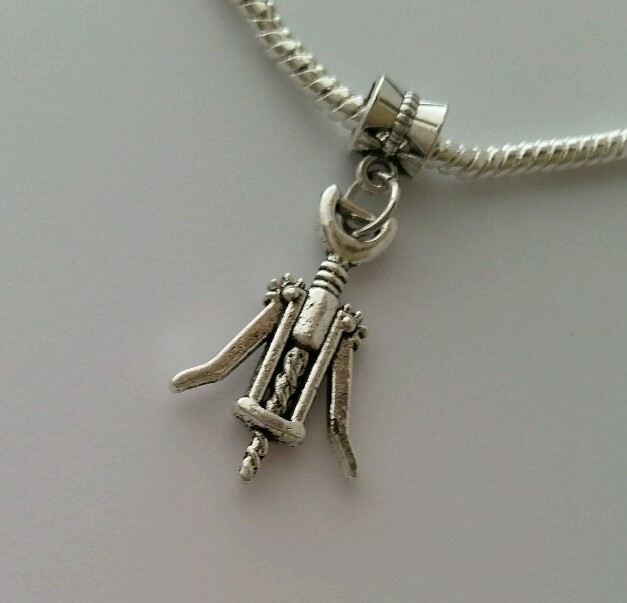 Corkscrew Wine Bottle Opener Dangle Bead for Silver European Charm Bracelet
