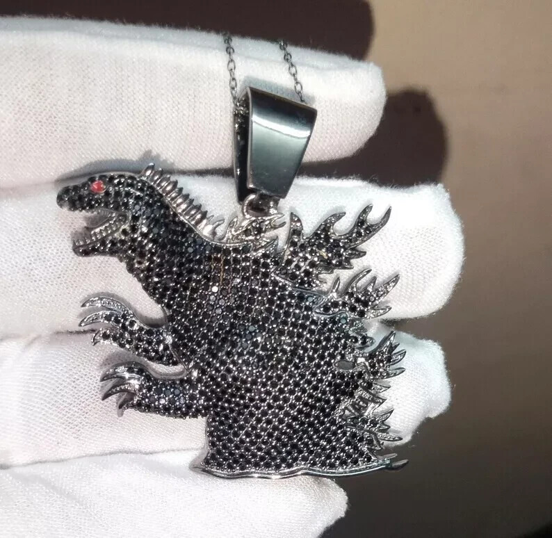3 Ct Round Cut Simulated Black Diamond Godzilla Pendant 14K Black Gold Plated