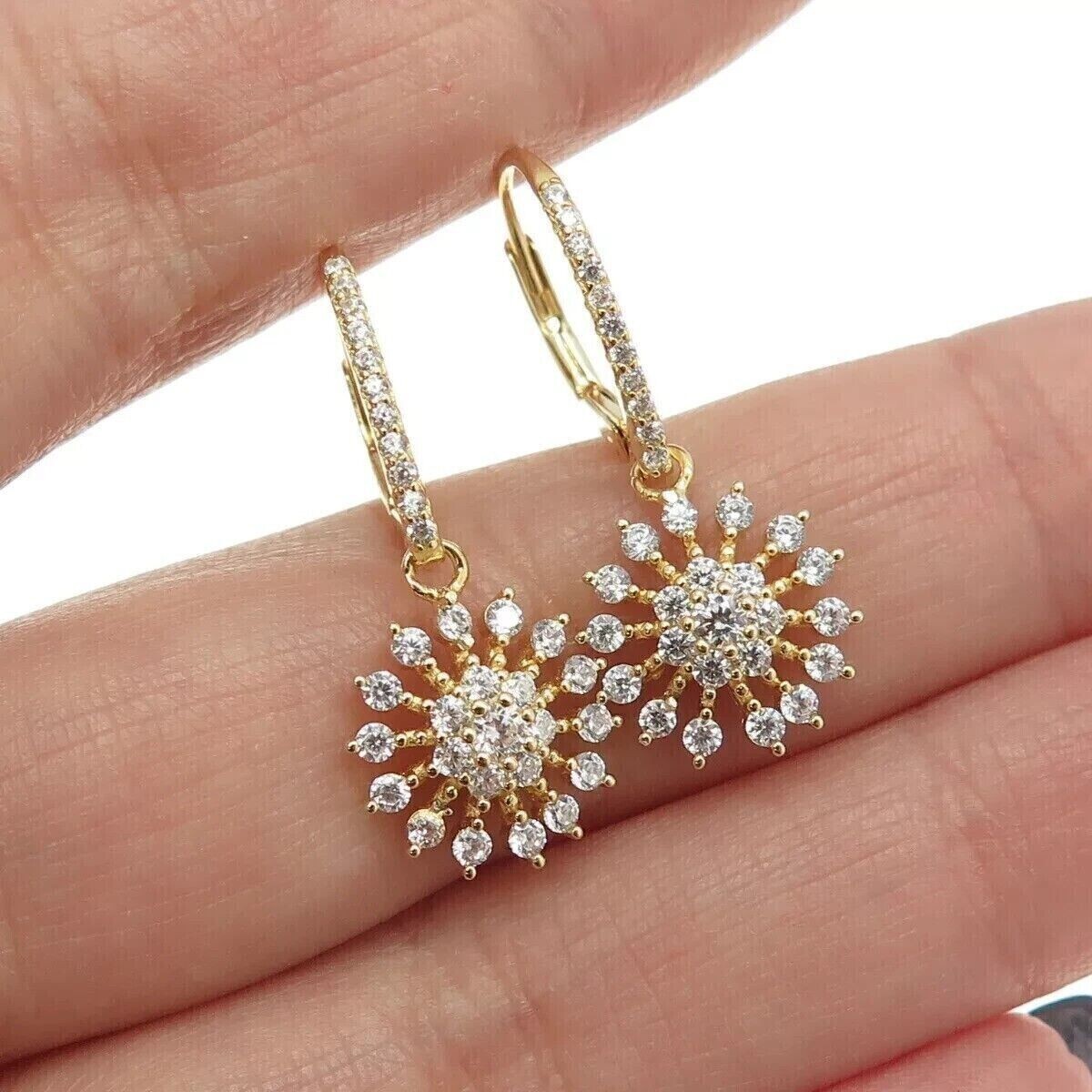 2Ct Round Cut Simulated Diamond Drop Dangle Earrings In 14k Yellow Gold Plated