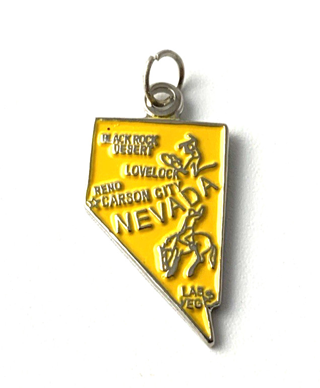 Nevada State Charm Enamel | Silver Plate | Yellow | 3/4″ | New Old Stock