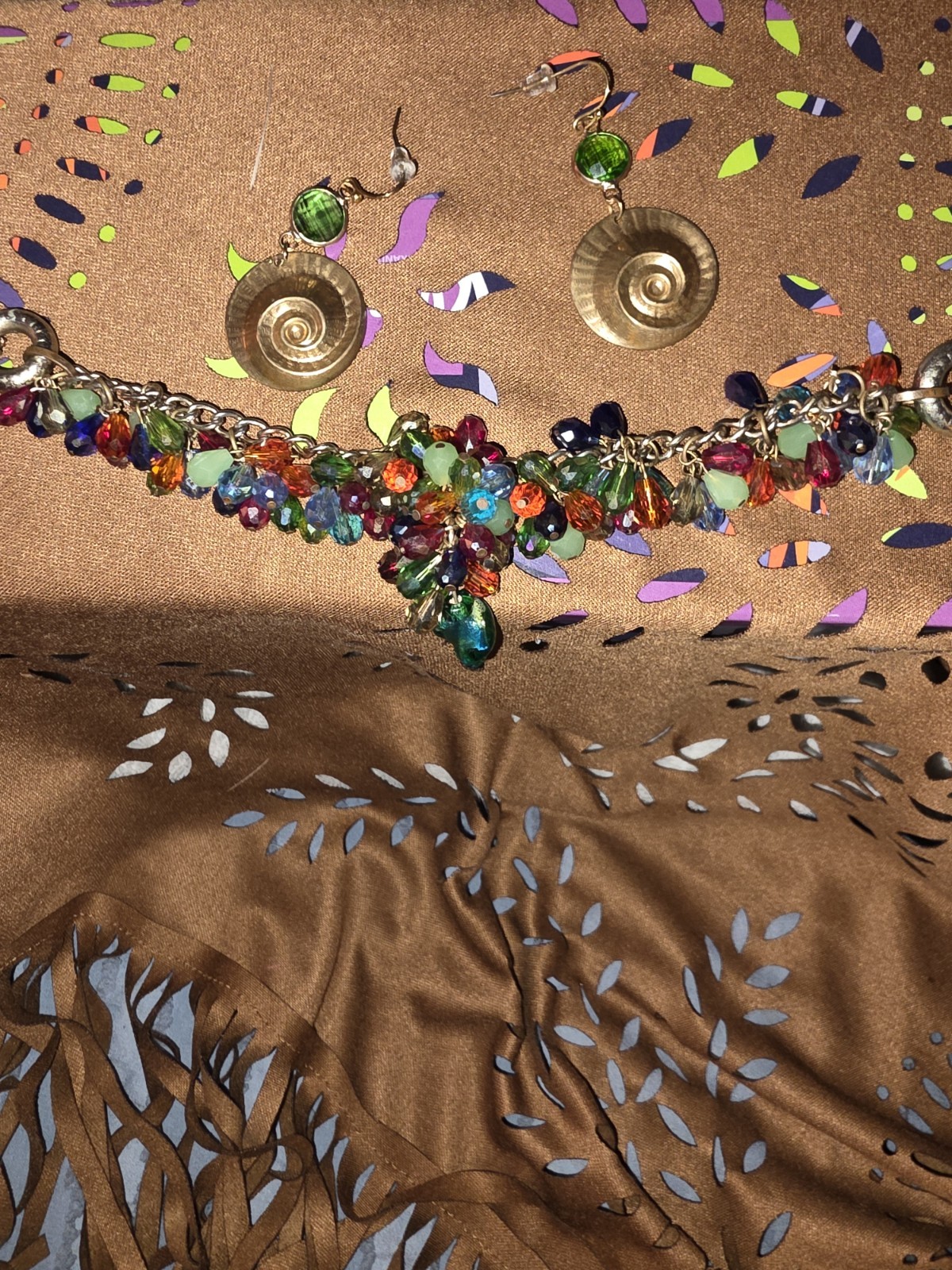 Colorful Beaded Necklace In Multi Colors With Matching Earrings
