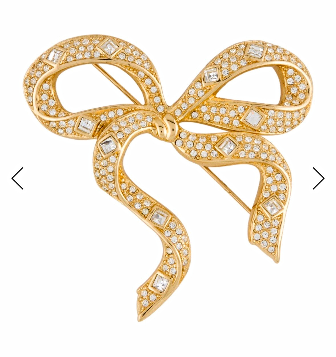 Vintage Christian Dior Gold-Plated Ribbon Bow Crystal Brooch