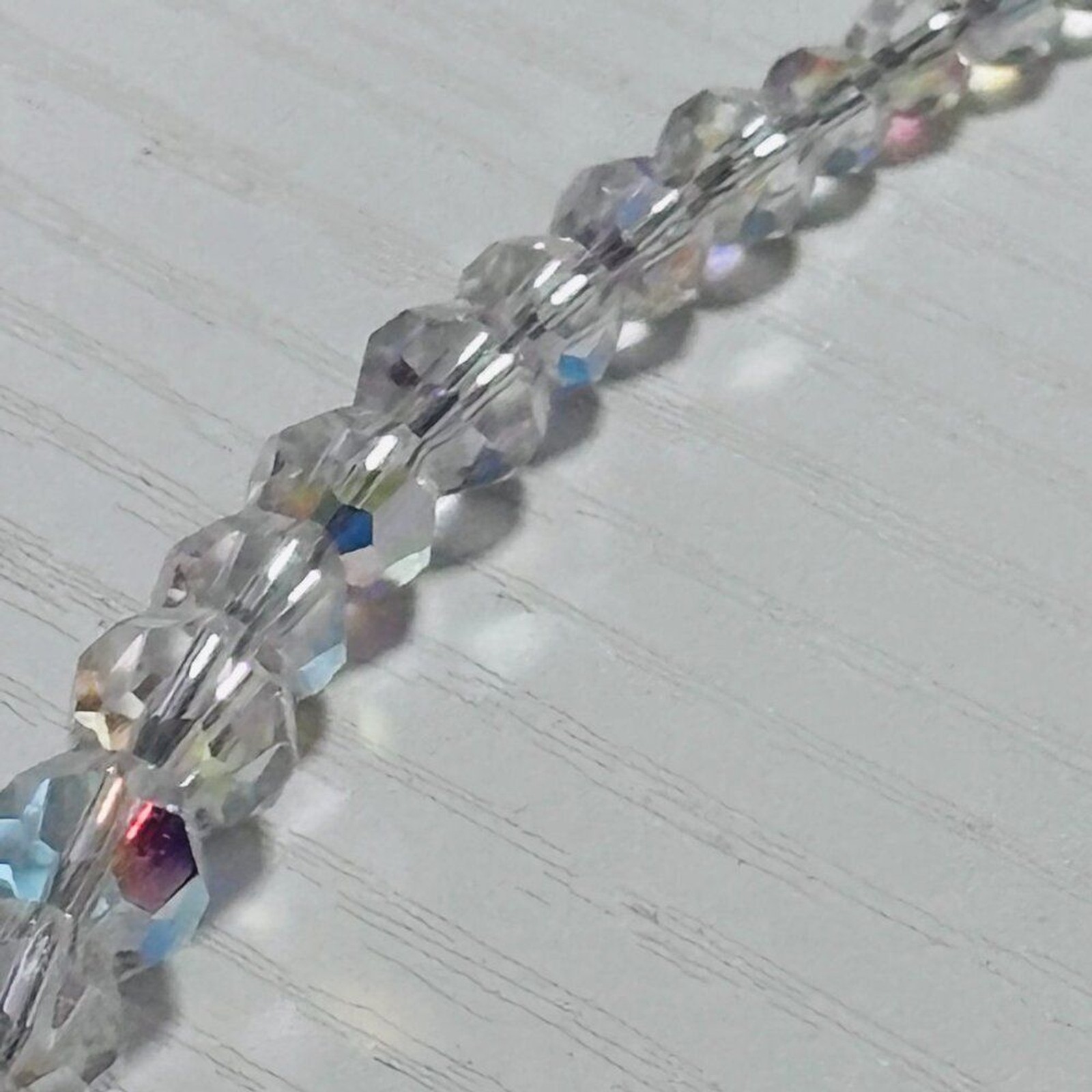 Aurora Borealis Crystal Beaded Necklace Clear AB Sparkle 16”