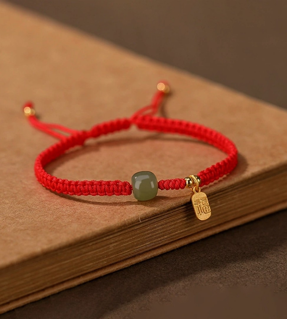 Elegant Chinese Style Red Rope Braided Imitation Jade Mom Bracelet Adjustable