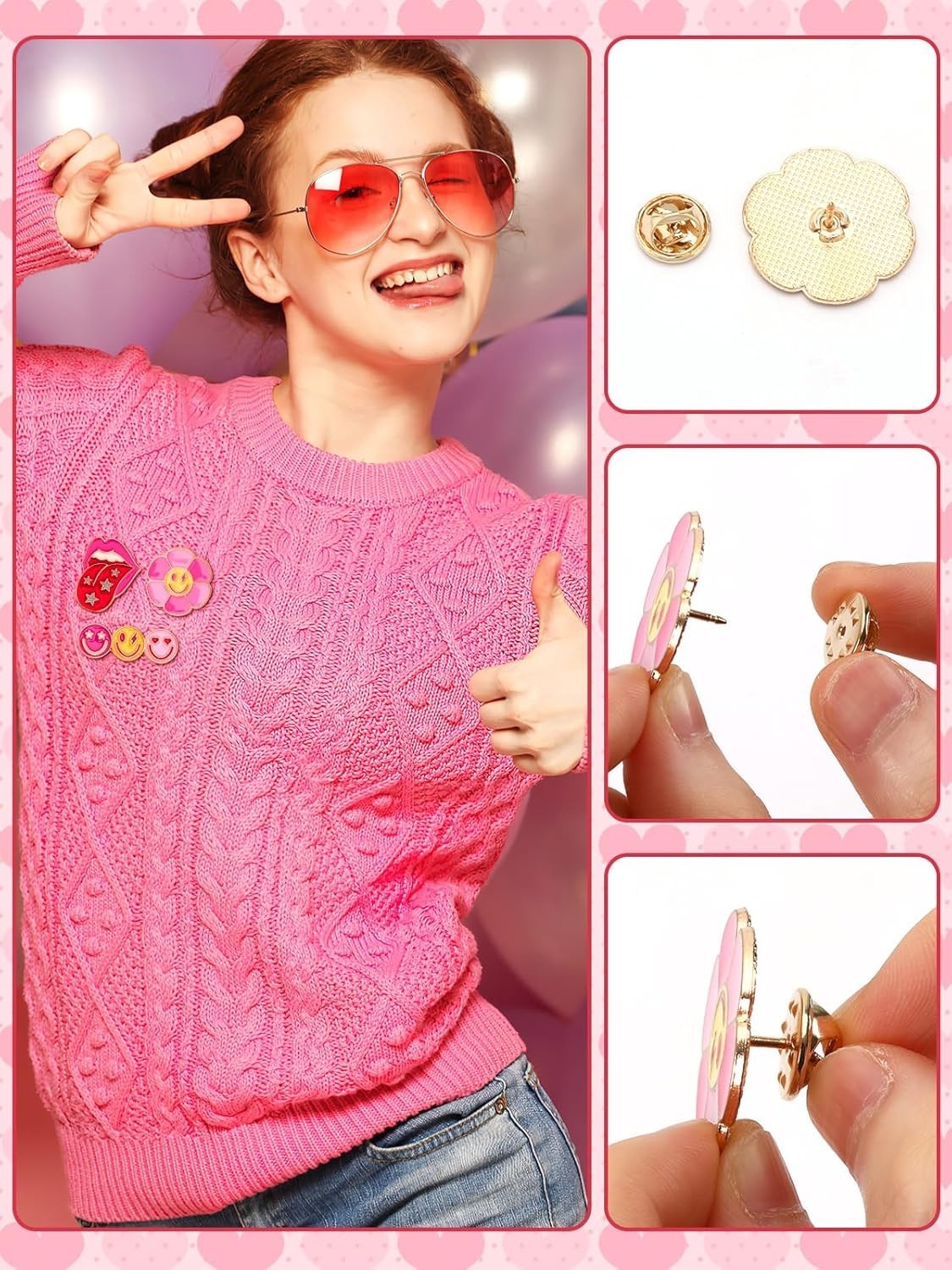Empowering 28pc Pink Brooch Pins Set – Perfect for Gifts & Self-Expression