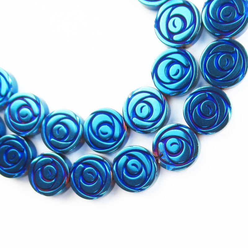 1Strand 10x3mm Carved Blue Hematite Flower Loose Bead 15.5inch S0045701