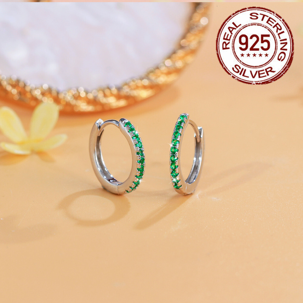 14mm 925 Sterling Silver Small Round Hoop Earrings Women Cubic Zirconia Jewelry